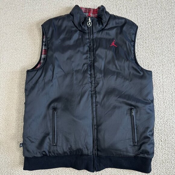 Air Jordan Puffer Vest Full Zip Black Plaid Jumpman Boys Size L - Picture 1 of 13